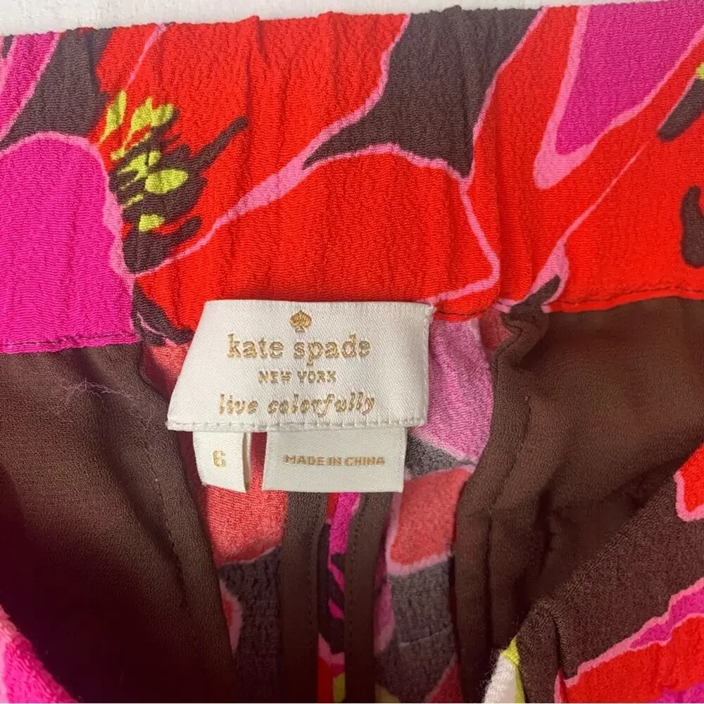 Kate Spade size 6 Red Pink Floral Pants tropical Hutton Rio de Janeiro farm